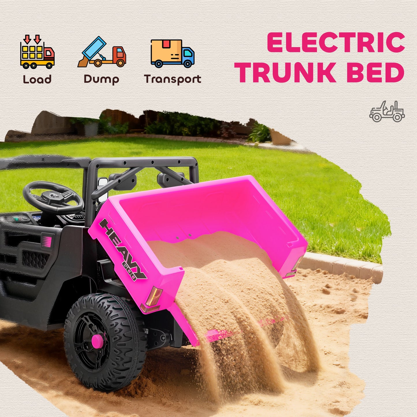 12V Kids Ride on Car, Kids UTV with Electric Dump Bed, Pink