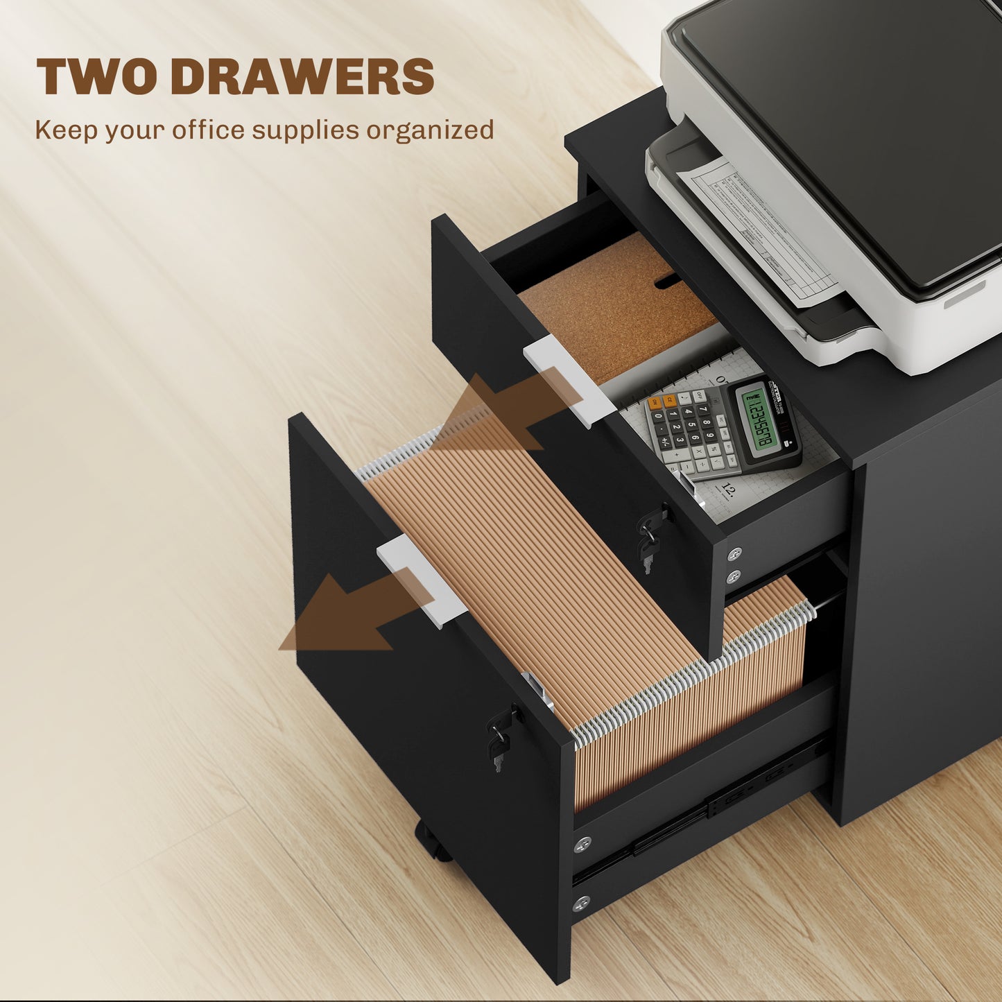 2 Drawer Filing Cabinet with Adjustable Hanging Bars for A4 and Letter