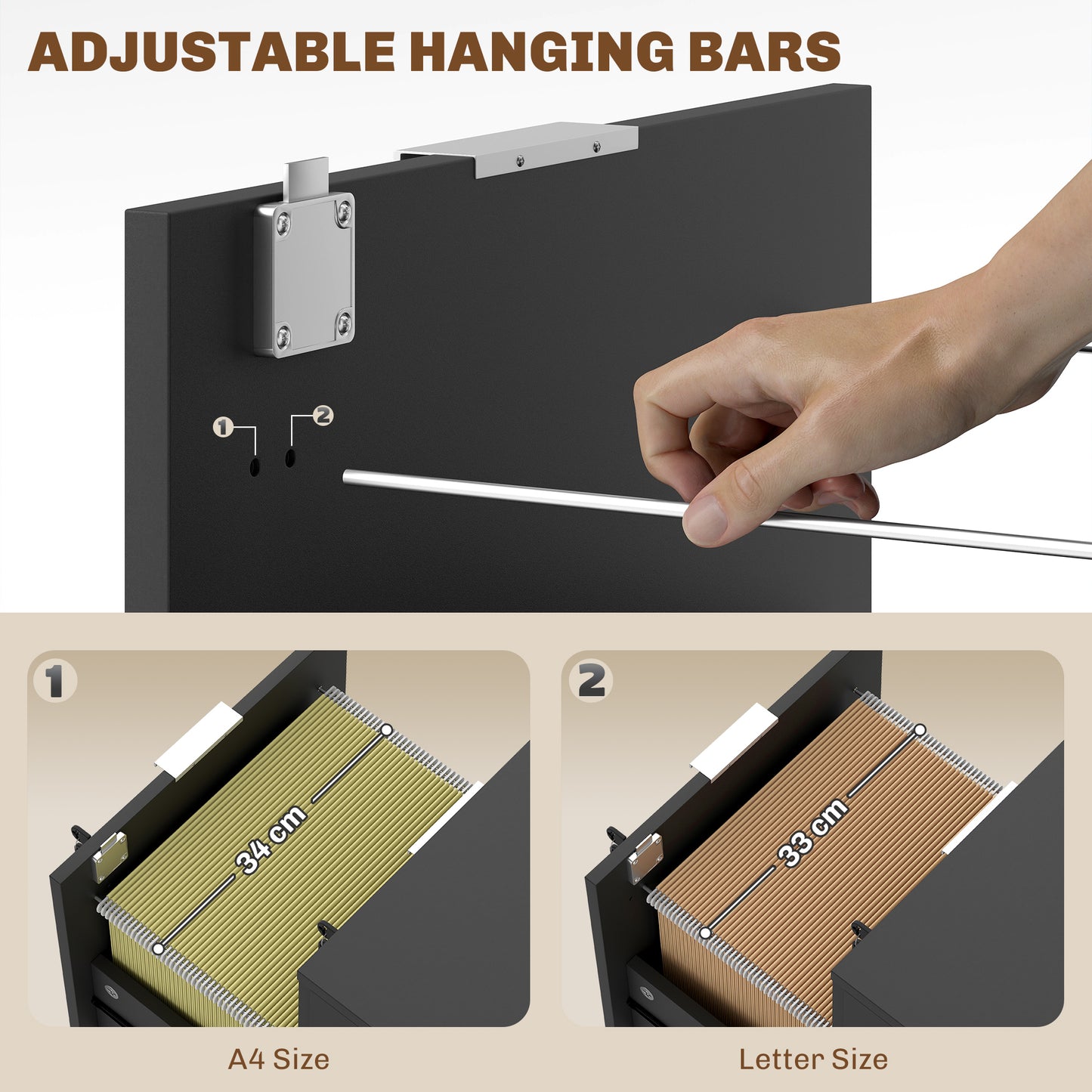 2 Drawer Filing Cabinet with Adjustable Hanging Bars for A4 and Letter