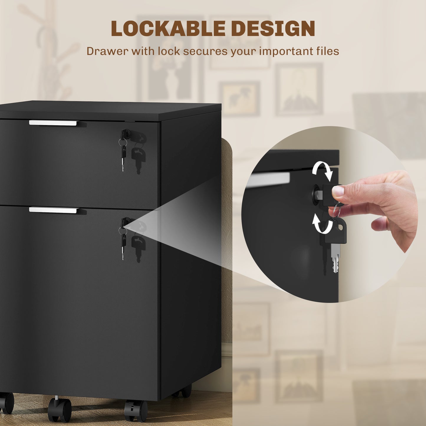 2 Drawer Filing Cabinet with Adjustable Hanging Bars for A4 and Letter