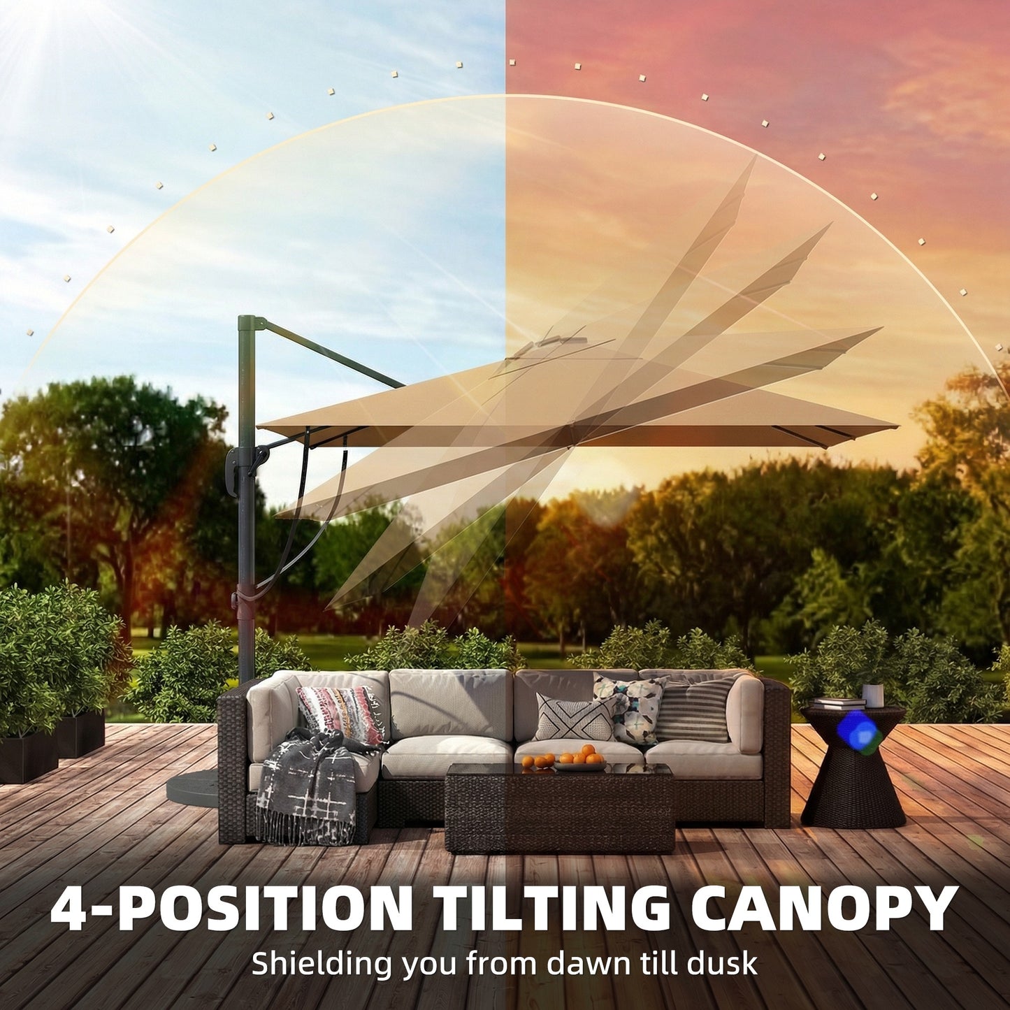 3 x 3 m Garden Cantilever Parasol w/ Light, Cover, Wind Protection