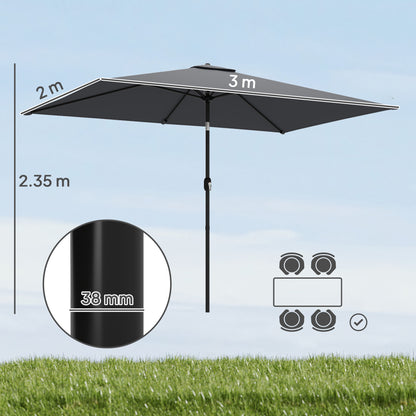 Garden Parasol, Outdoor Umbrella with Tilt Function, Dark Grey