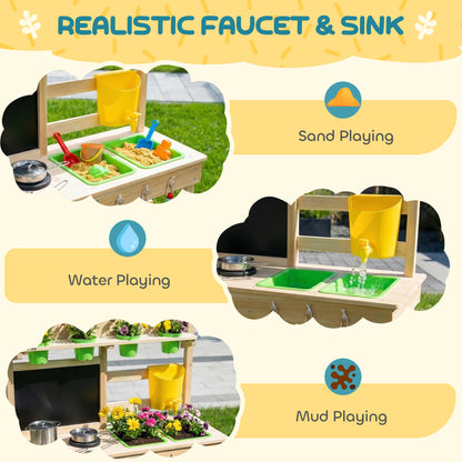 Wooden Kids Mud Kitchen with Kitchenware & Garden Tools
