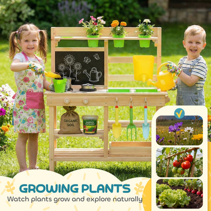 Wooden Kids Mud Kitchen with Kitchenware & Garden Tools