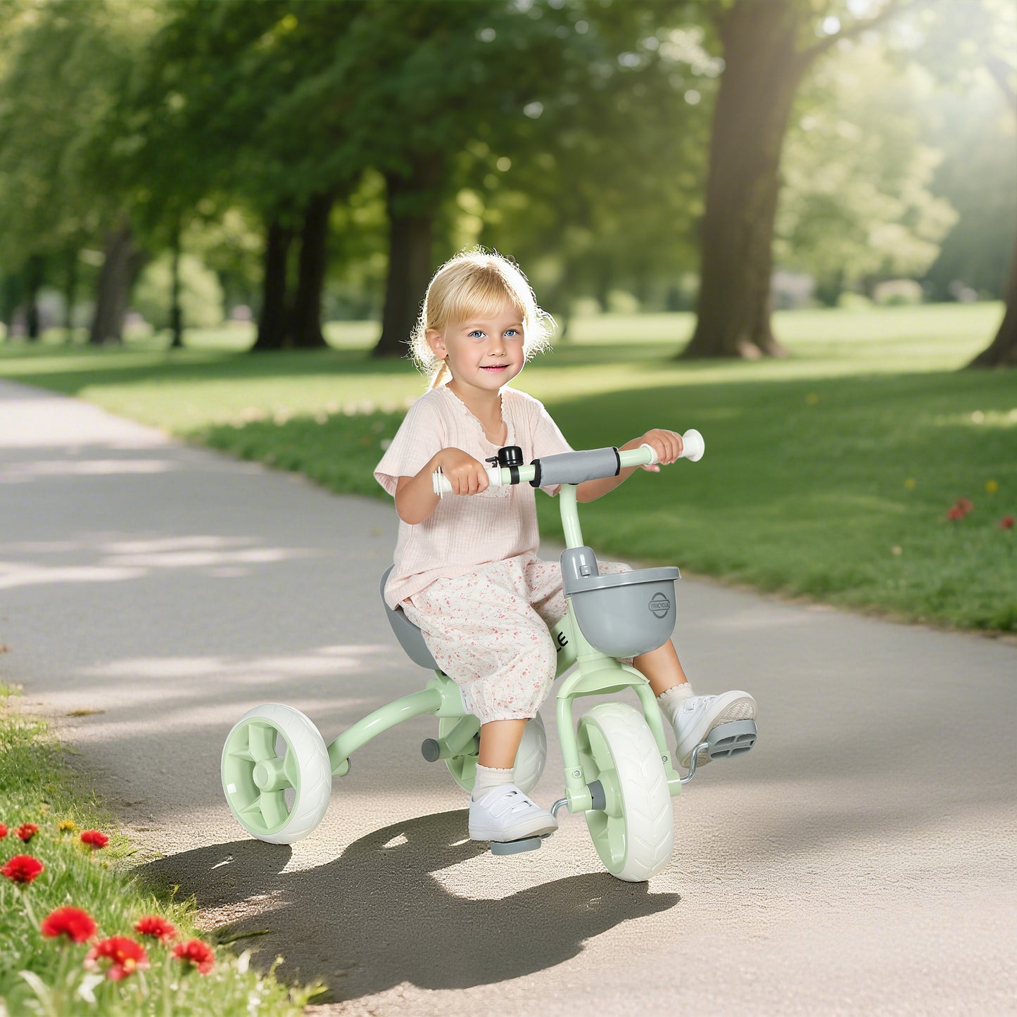 Kids Trike for Ages 2-5 Years, Toddler Tricycle with Front Basket and EVA Wheels, Indoor & Outdoor Use, for Boys and Girls, Green