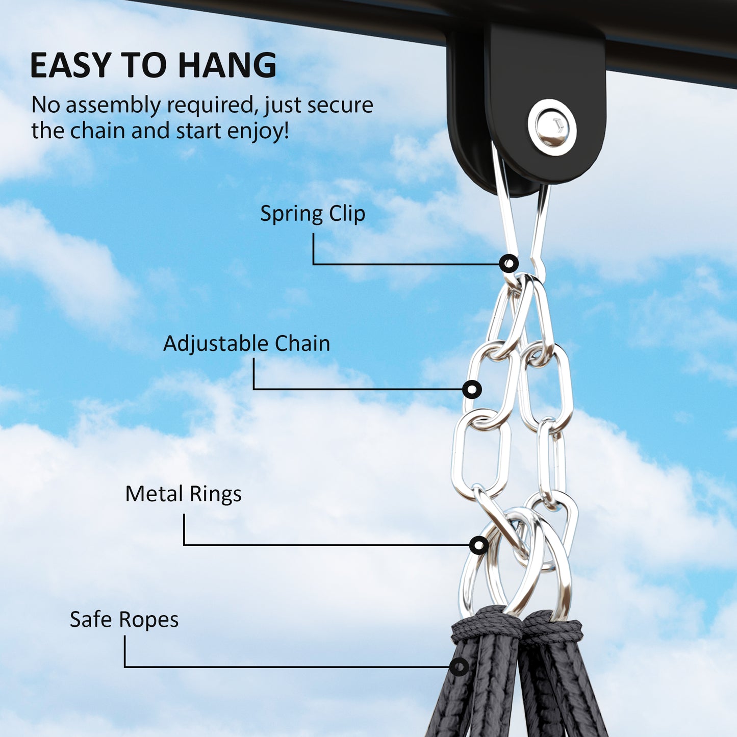 Hammock Chair, Boho Hanging Swing Chair with Cushion, Dark Grey