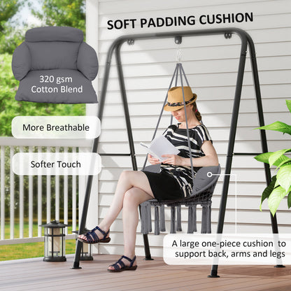 Hammock Chair, Boho Hanging Swing Chair with Cushion, Dark Grey
