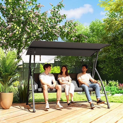 2-in-1 Swing Chair 3 Seater Hammock Cushion Bed Tilt Canopy Grey
