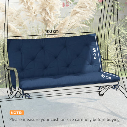 2 Seater Bench Pad, Chair Cushion with Back and Ties, Dark Blue