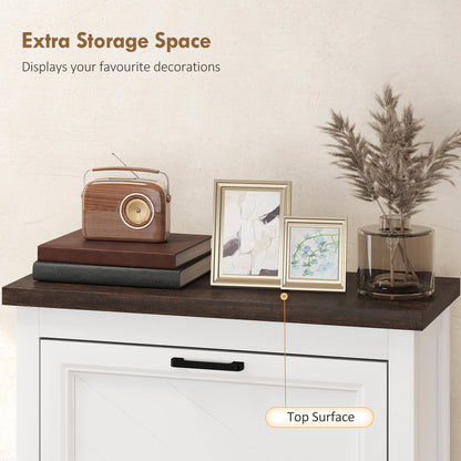 Shoe Cabinet with 2 Flip Drawers, Narrow Shoe Storage Cabinet, White