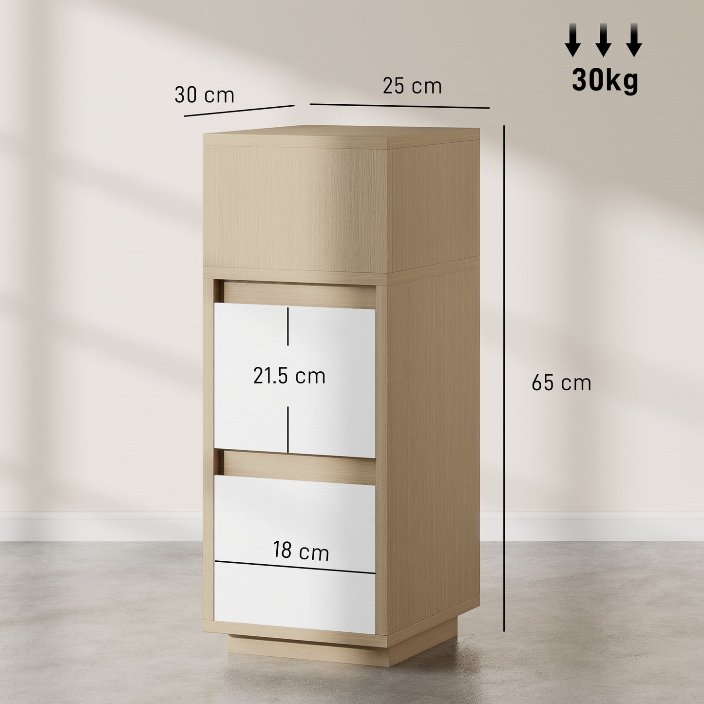 Slim Bedside Table, Bedside Cabinet with Open Shelf and 2 Drawers