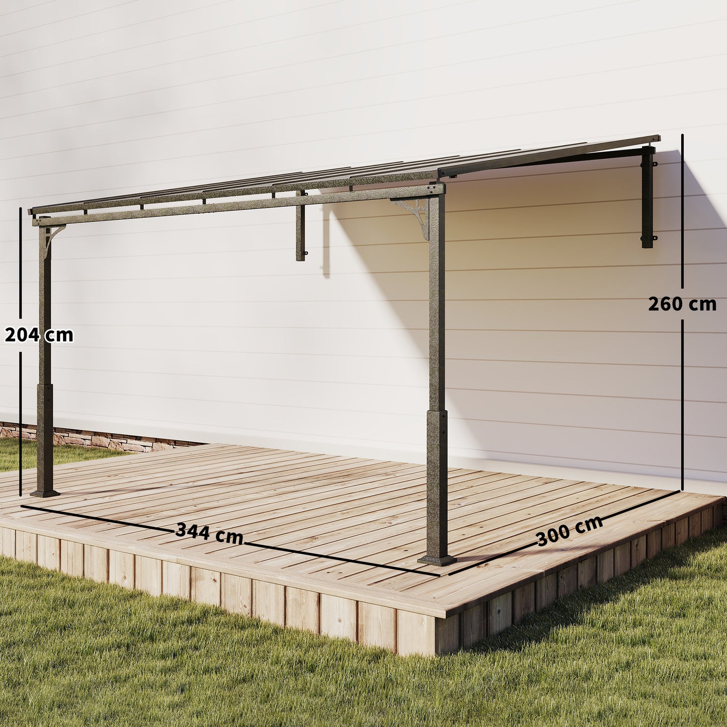 3.4 x 3 m Metal Lean-to Hardtop Gazebo, Wall-Mounted Pergola
