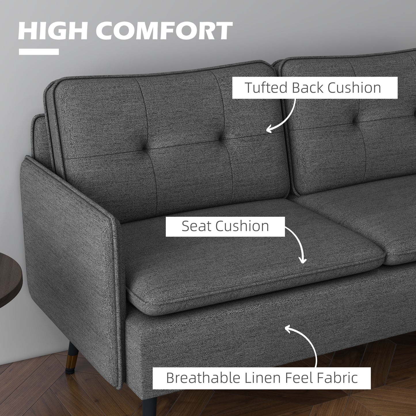 Modern Upholstered Two Seater Sofa for Bedroom Living Room Dark Grey