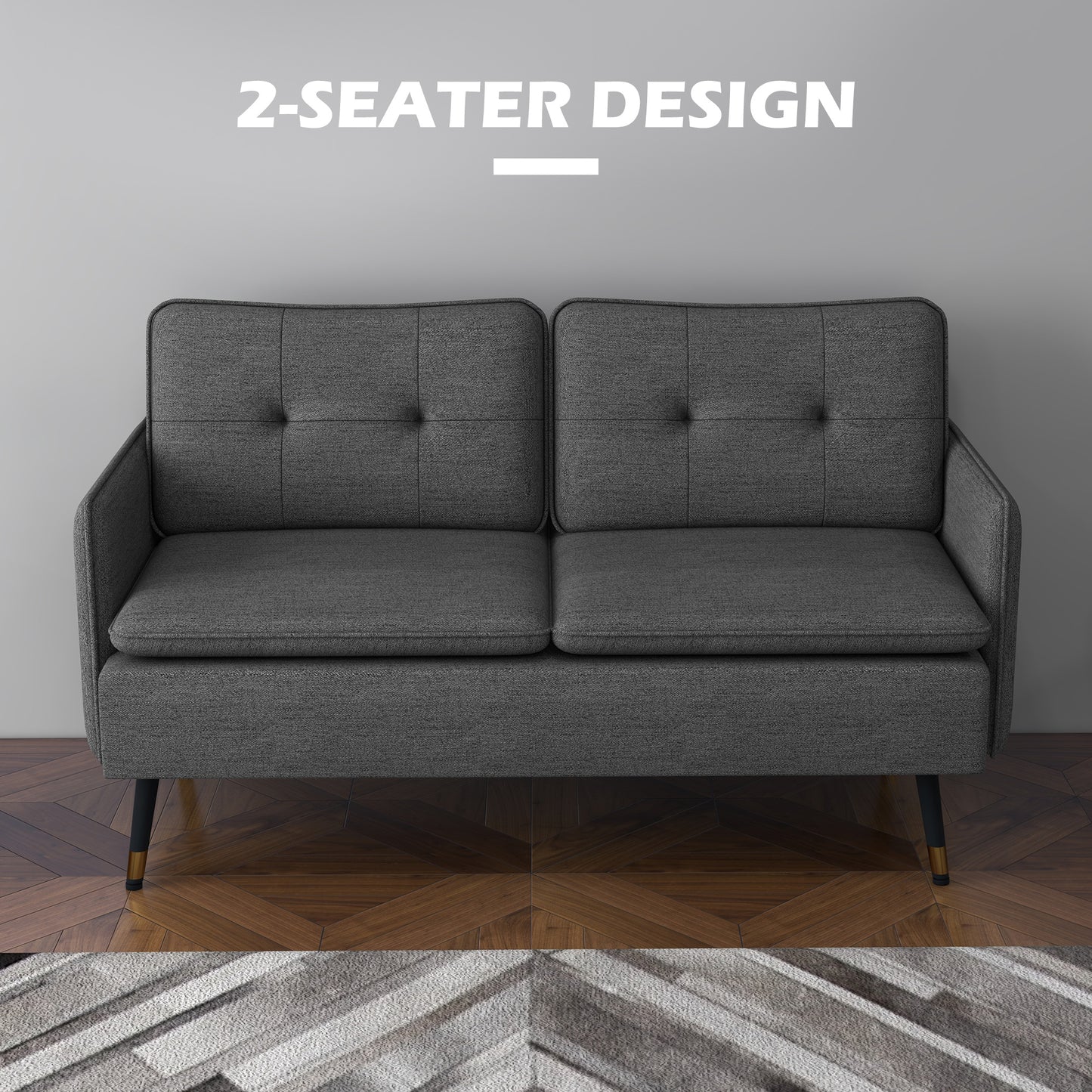 Modern Upholstered Two Seater Sofa for Bedroom Living Room Dark Grey