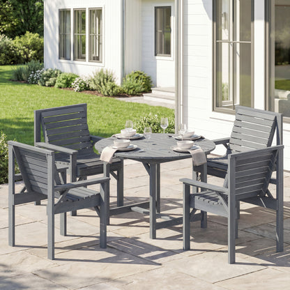 Garden Dining Set, Round Table and Chairs w/ Parasol Hole, Grey