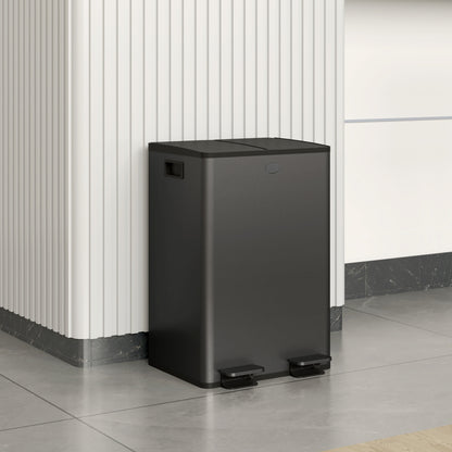 2 x 28L Dual Kitchen Bin Pedal Bin for Recycling and Waste, Black