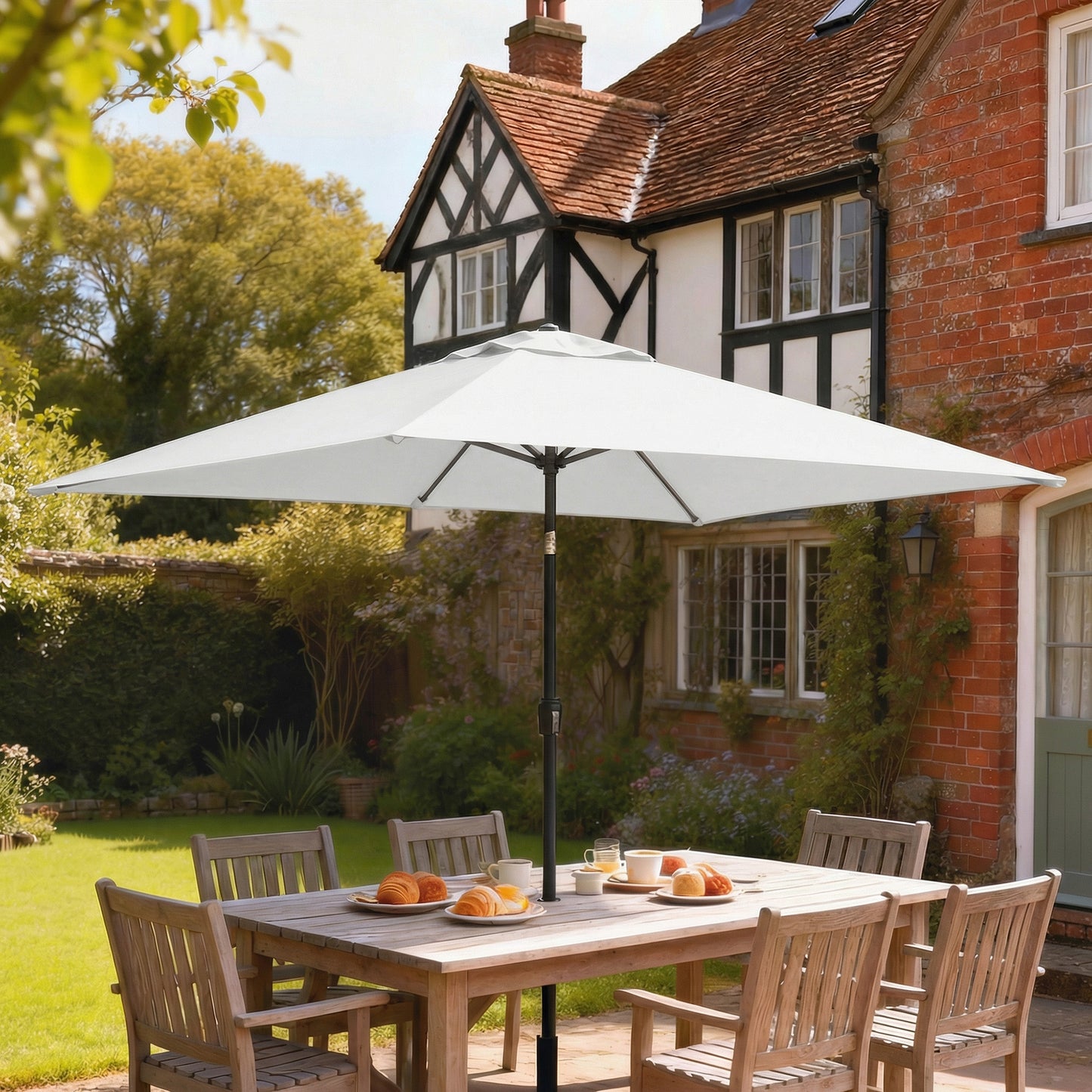 Garden Parasol, Outdoor Umbrella with Tilt Function, Cream White