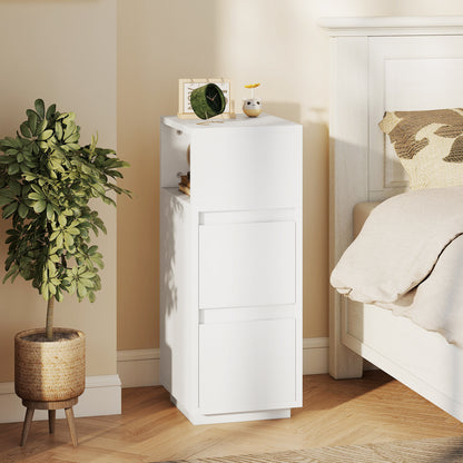 Slim Bedside Table, Bedside Cabinet with Open Shelf and 2 Drawers