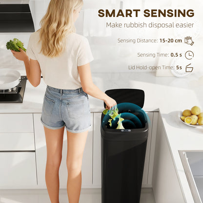 50L Sensor Bin, Stainless Steel Slim Kitchen Bin, Fingerprint-Proof