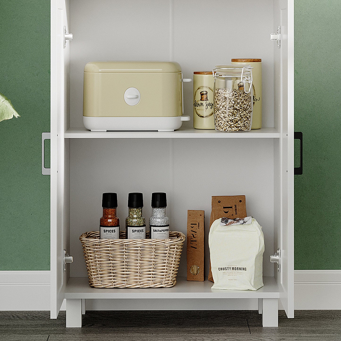 Freestanding Kitchen Cupboard, Nordic Storage Cabinet with Drawer, Doors and Open Countertop for Living & Dining Room, 130cm, White