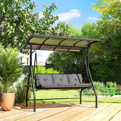 3 Seater Garden Swing Seat Bed, Convertible Swing Chair, Black