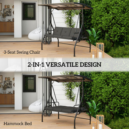 3 Seater Garden Swing Seat Bed, Convertible Swing Chair, Black