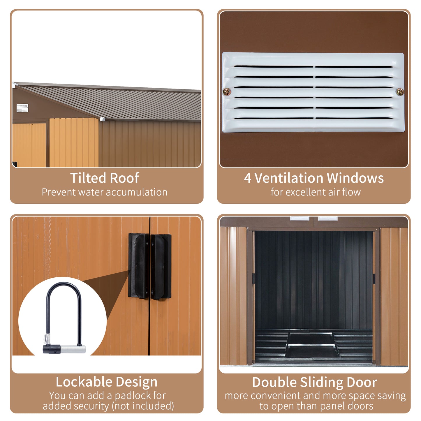 13 x 11ft Garden Metal Storage Shed Outdoor Storage Shed with Foundation Ventilation & Doors Brown