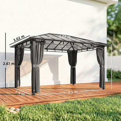 3 x 4 m Hardtop Gazebo with PC Roof, Aluminium Frame, Dark Grey