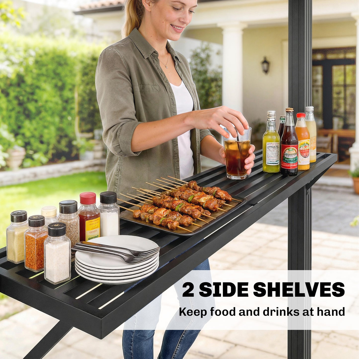2.5 x 1.5 m Hardtop BBQ Grill Gazebo with Double Roof, Brown