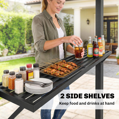 2.5 x 1.5 m Hardtop BBQ Grill Gazebo with Double Roof, Brown
