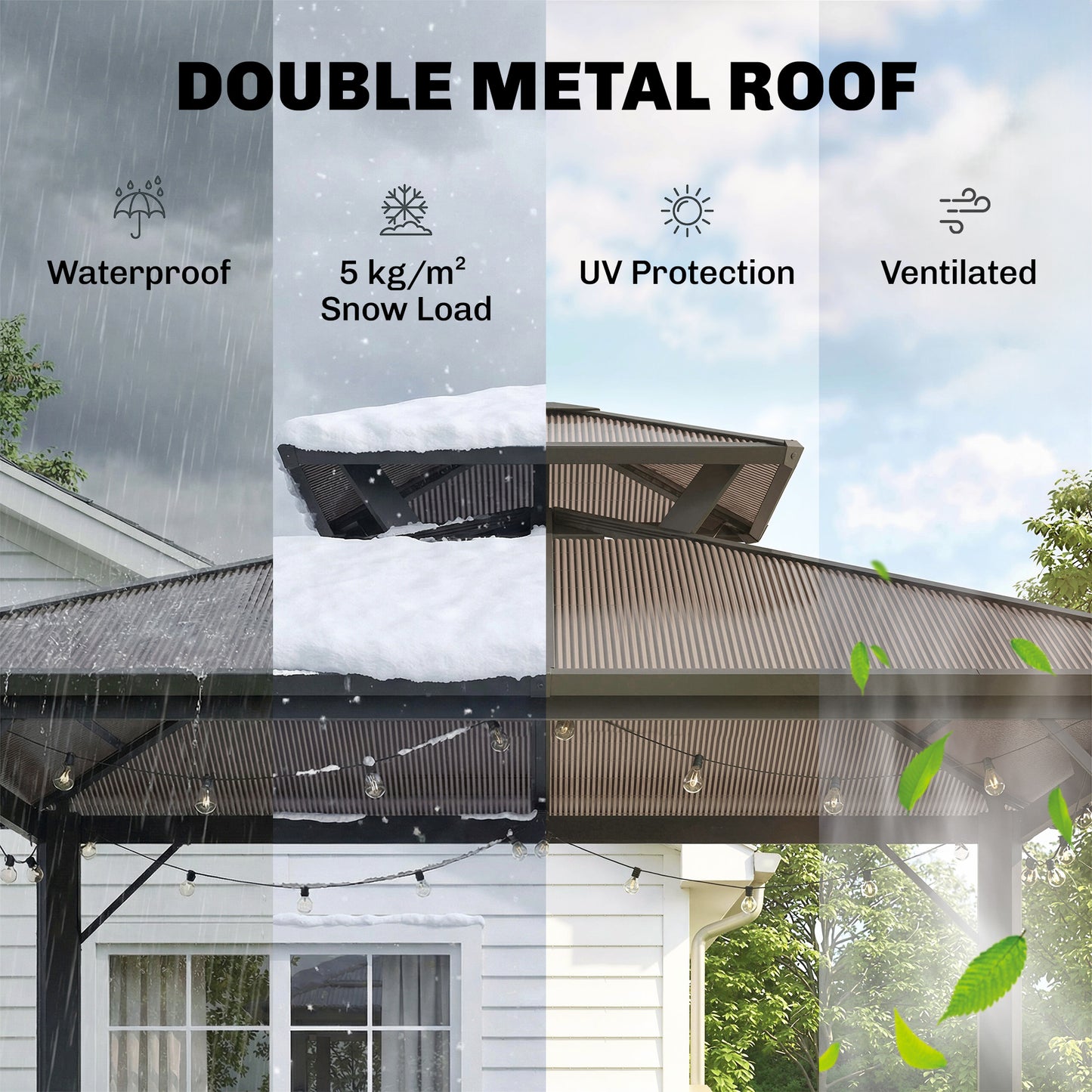 2.5 x 1.5 m Hardtop BBQ Grill Gazebo with Double Roof, Brown