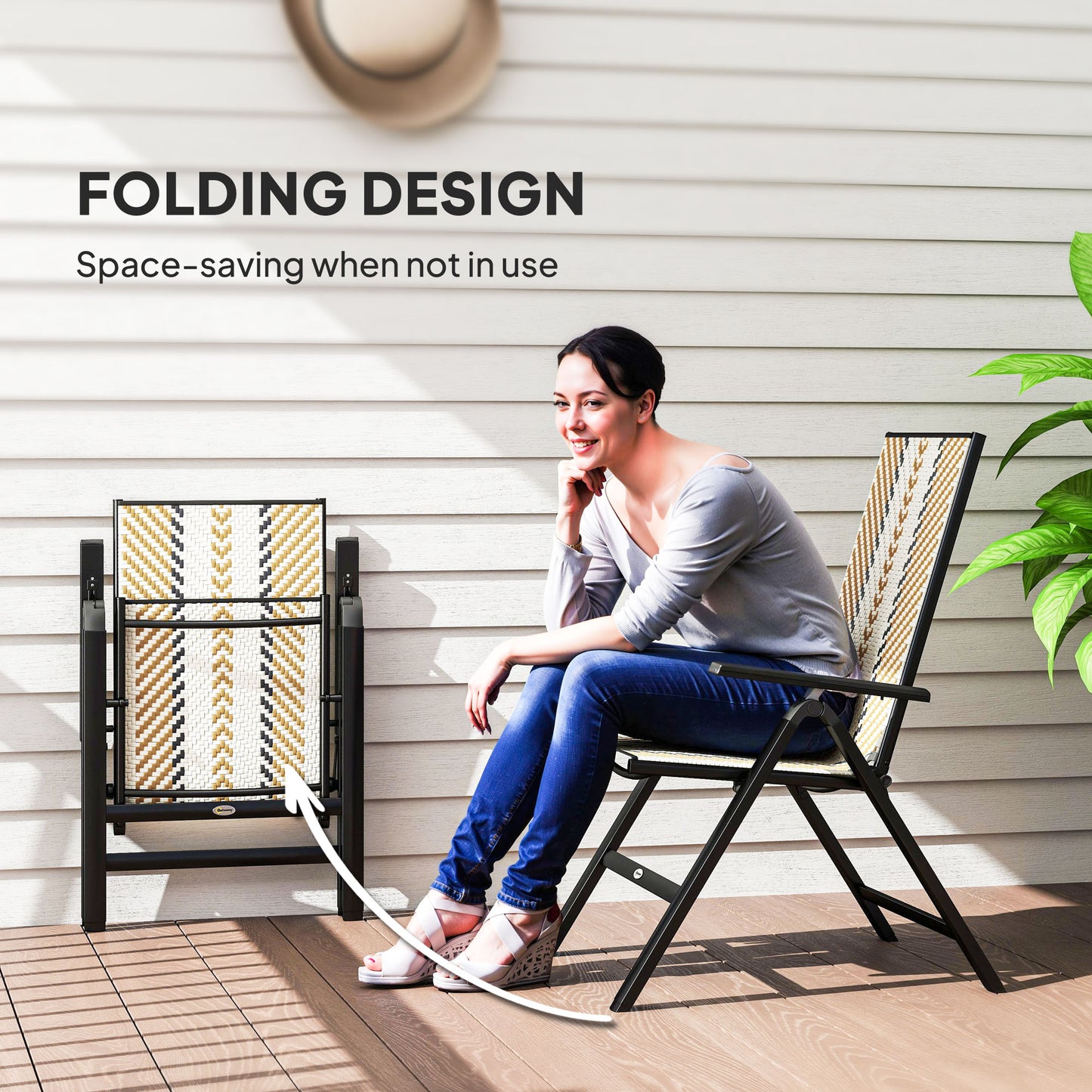 Rattan Folding Chair w/ 5-Position Adjustable Backrest, Orange