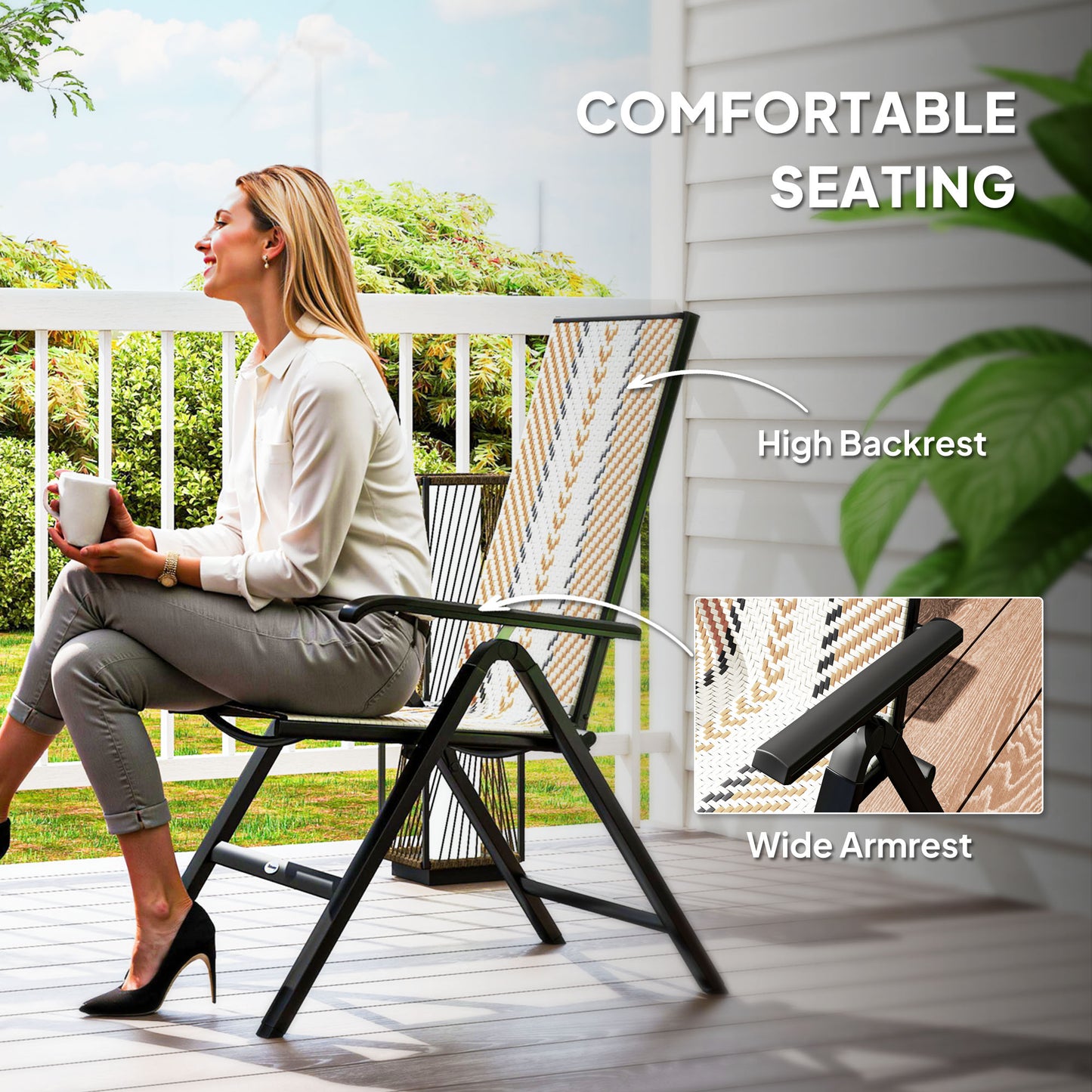 Rattan Folding Chair w/ 5-Position Adjustable Backrest, Orange
