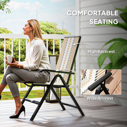 Rattan Folding Chair w/ 5-Position Adjustable Backrest, Orange