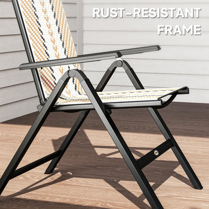 Rattan Folding Chair w/ 5-Position Adjustable Backrest, Orange