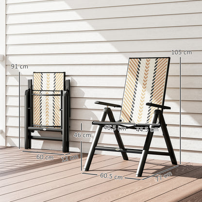 Rattan Folding Chair w/ 5-Position Adjustable Backrest, Orange