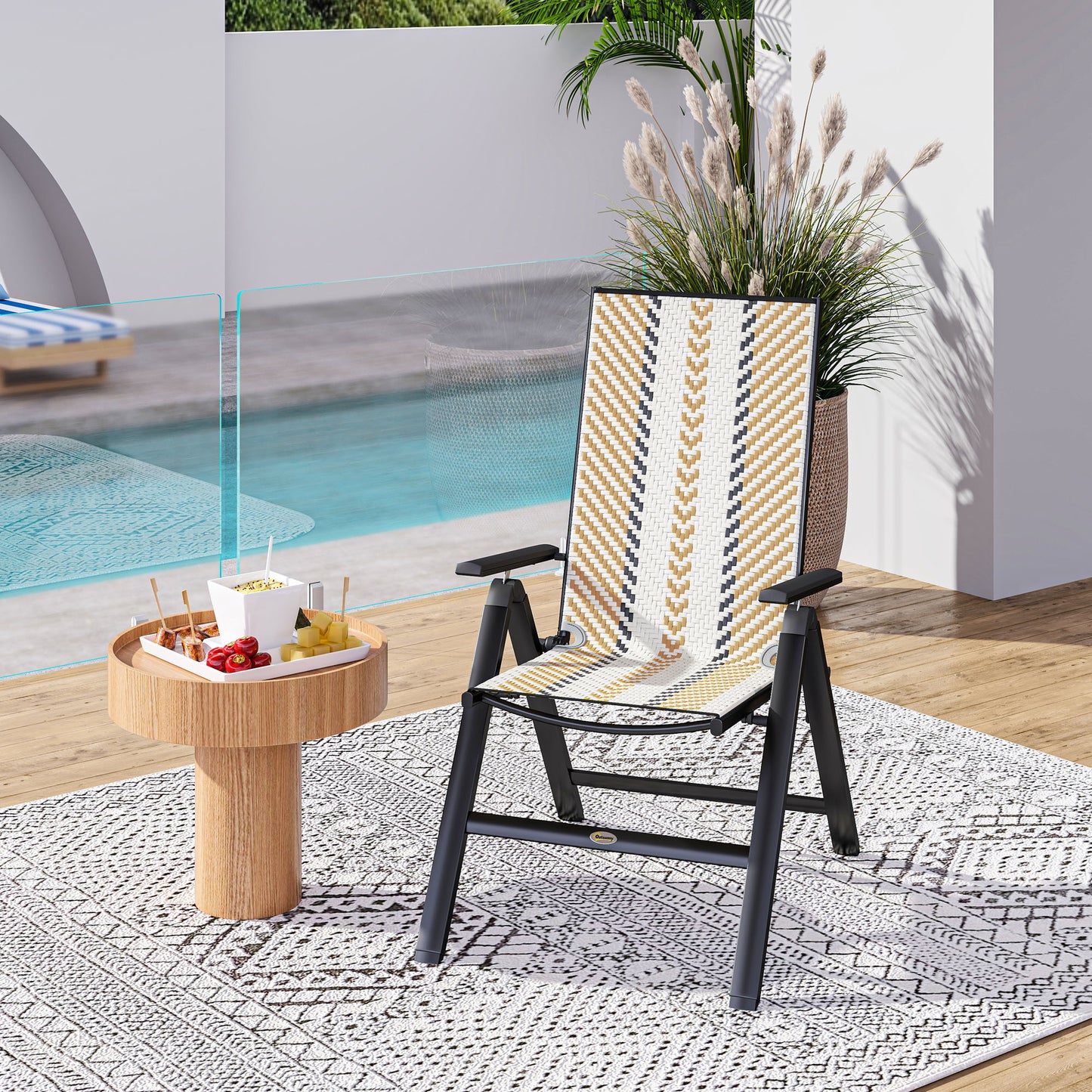 Rattan Folding Chair w/ 5-Position Adjustable Backrest, Orange