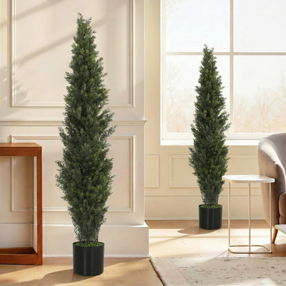 Set of 2 Decorative Artificial Plants Cypress in Weighted Pot, 150 cm Tall Fake Plant with 2035 Leaves for Home Indoor Outdoor Decor