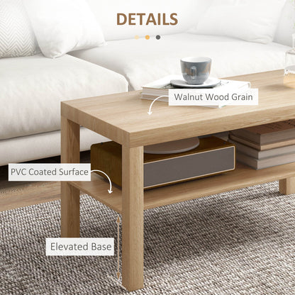Coffee Table with Storage Shelf, Rectangular Centre Table, Natural