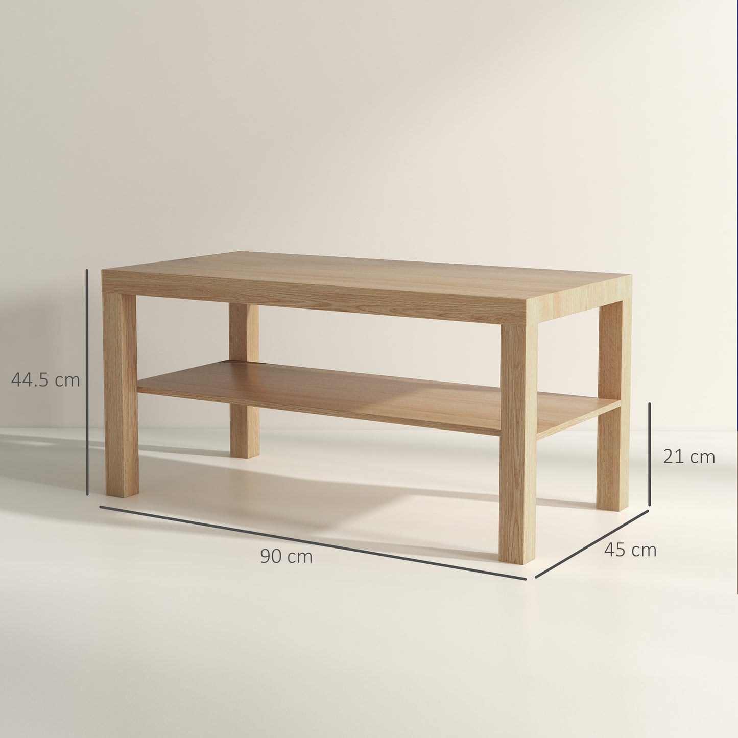 Coffee Table with Storage Shelf, Rectangular Centre Table, Natural