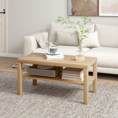 Coffee Table with Storage Shelf, Rectangular Centre Table, Natural