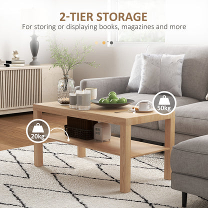 Coffee Table with Storage Shelf, Rectangular Centre Table, Natural