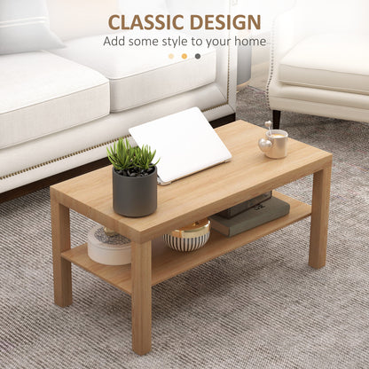 Coffee Table with Storage Shelf, Rectangular Centre Table, Natural