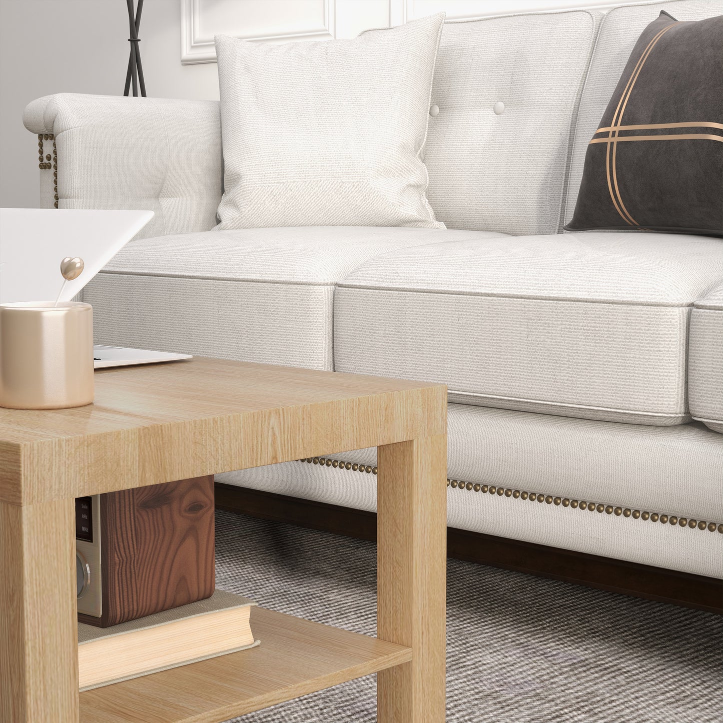 Coffee Table with Storage Shelf, Rectangular Centre Table, Natural