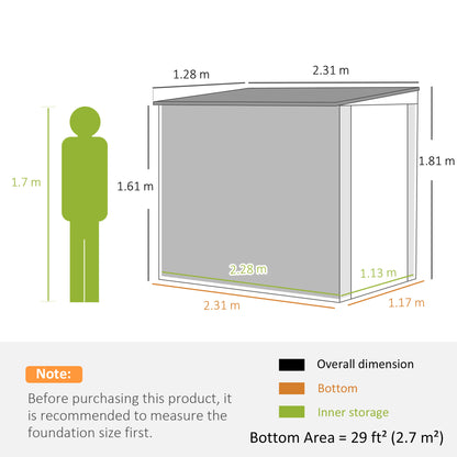 7.6 x 4ft Outdoor Garden Storage Shed, Metal Shed with Window, 2 Vents and Lockable Door for Garden, Patio, Dark Grey