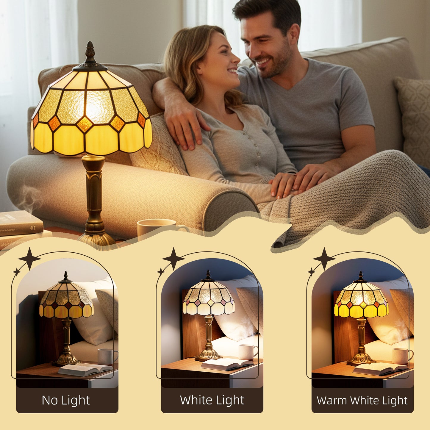 Tiffany-Style Table Lamp for Bedroom, Bulb not Included, Orange