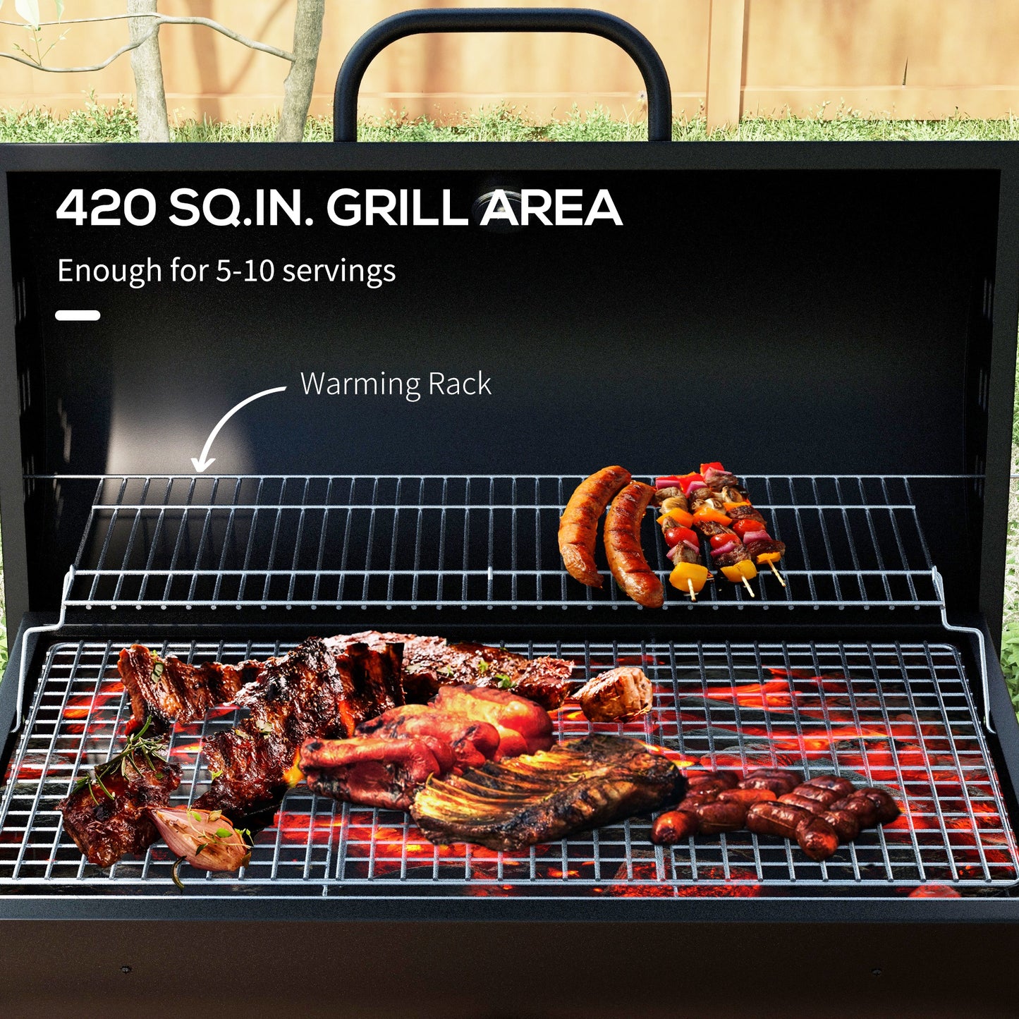 Outdoor Wheeled Barrel Charcoal Barbecue Grill Trolley, Black