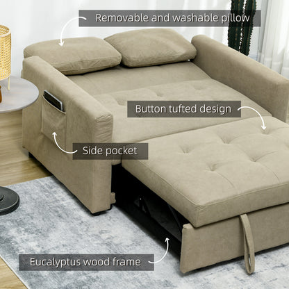 2 Seater Sofa Bed Convertible Bed Settee with Cushions, Pockets, Brown