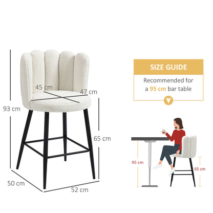 Bar Stools Set of 2, Breakfast Barstools with Backs, Cream