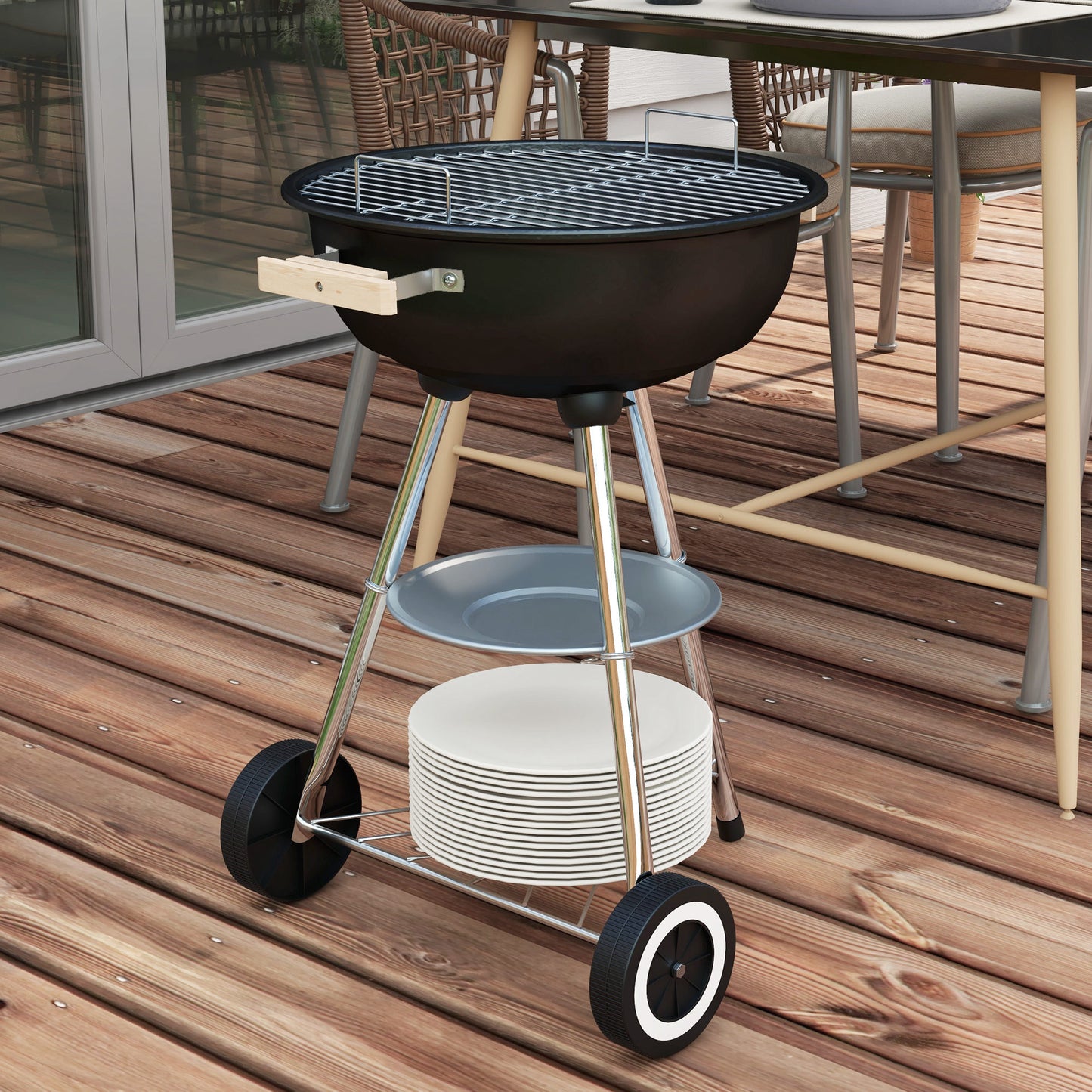 Portable Round Kettle Charcoal Grill BBQ Outdoor Heat Control Party